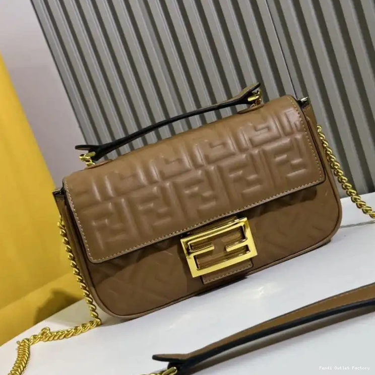 HOT Baguette Chain Midi In Fendi Motif Nappa Leather Bag FF Brown 0705